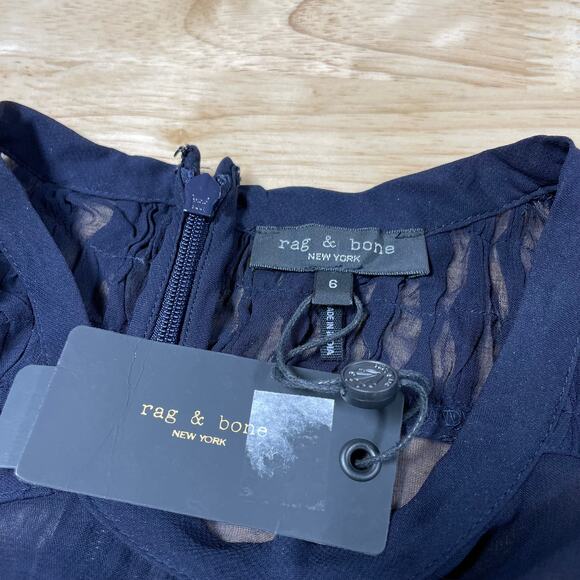 Rag & Bone NWT Thalia Embroidered Mini Dress Size 6 Dark Blue Sheer Mesh - Picture 6 of 12